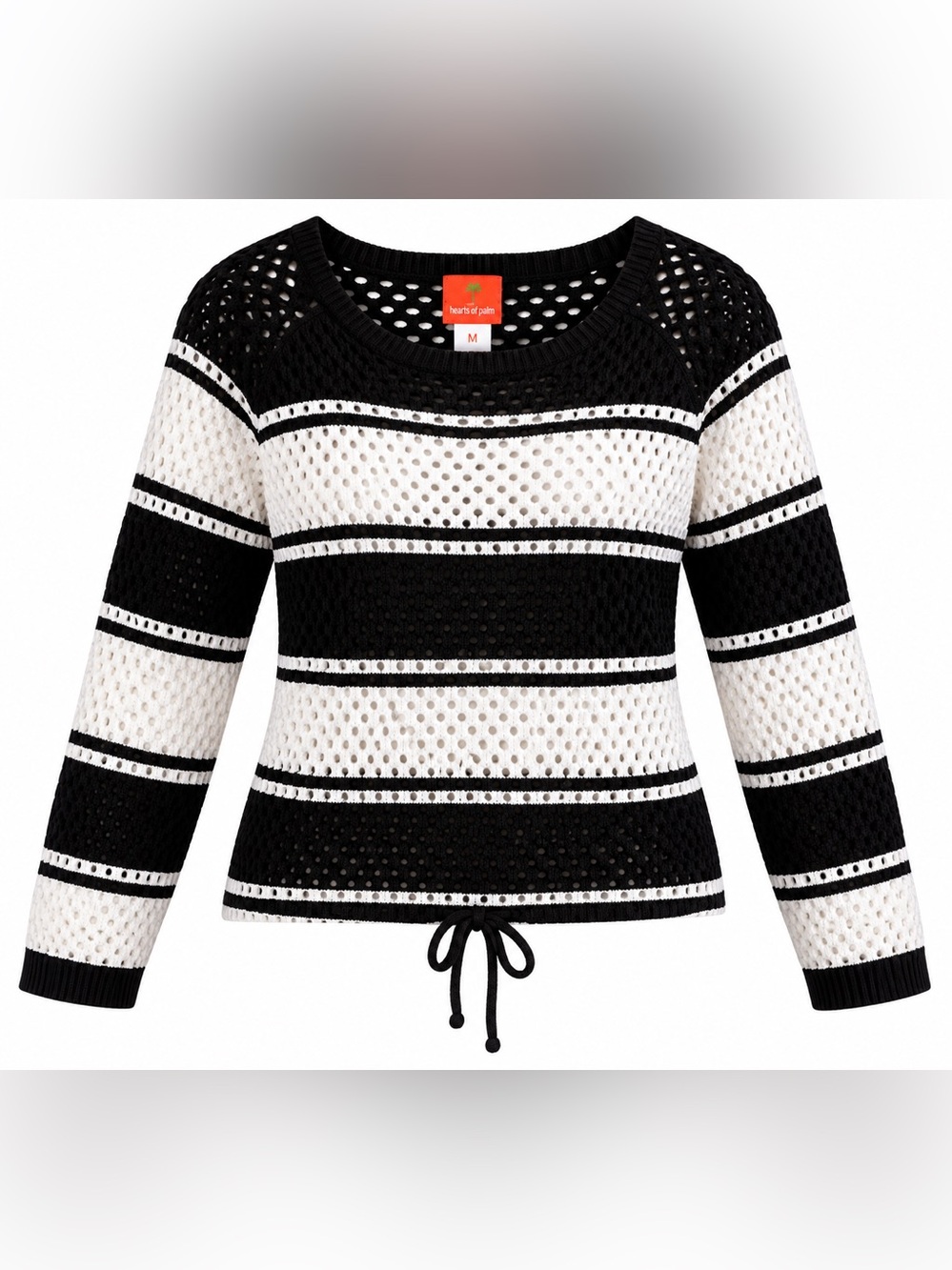 NWT Hearts of Palm Black White Open Knit Striped Sweater, Size M